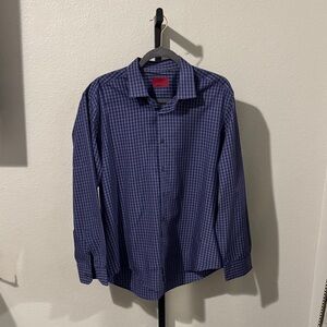 Alfani Navy Checkered Casual Shirt